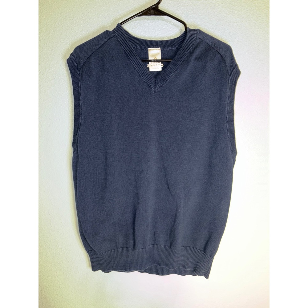 Adidas Golf Mens Navy Blue V-Neck Knit Sweater Vest Large Embroidered Logo